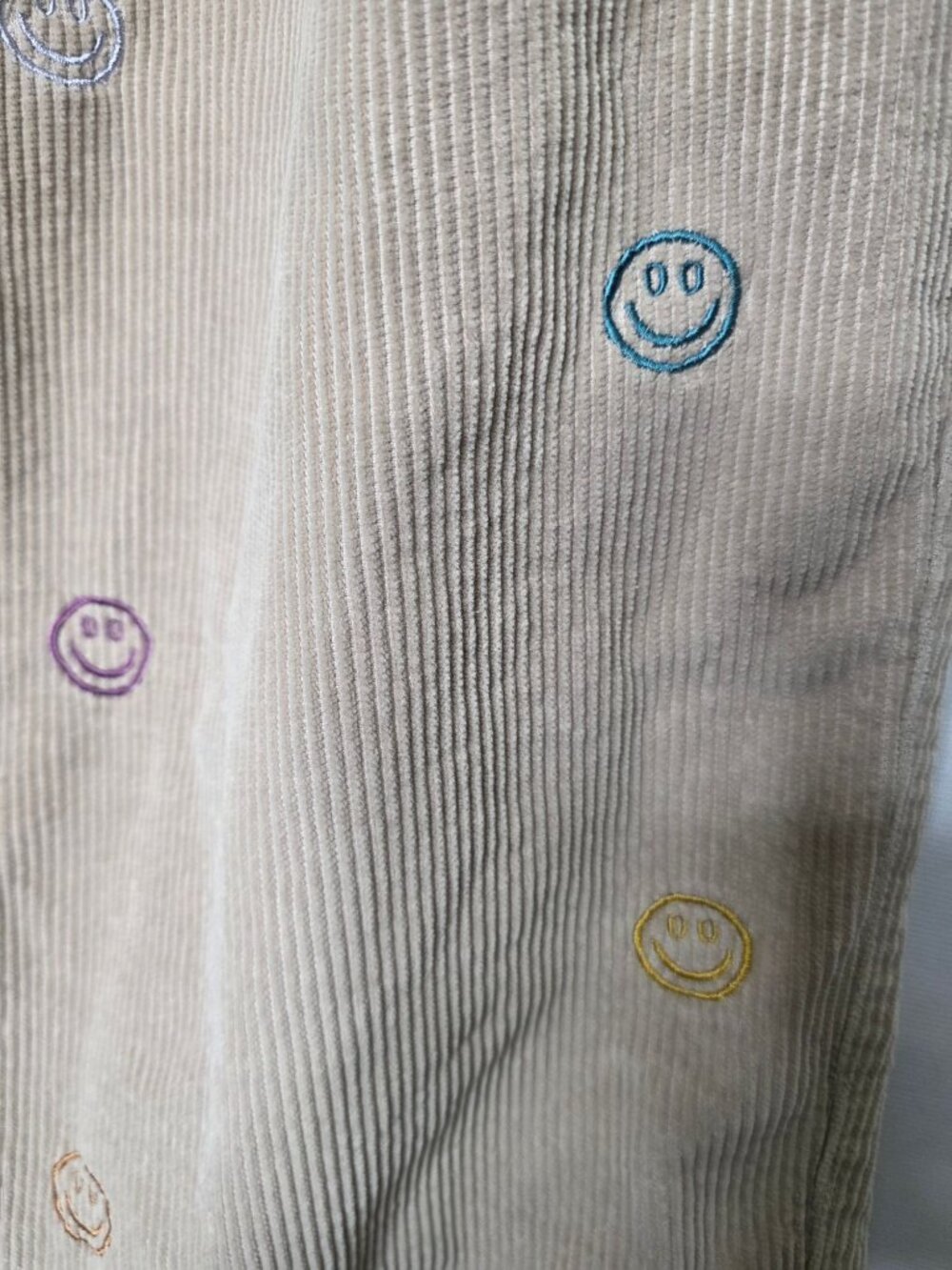 Urban Outfitters Beige Corduroy Pants With Multicolor Smiley Face Embroidery Ela - Picture 3 of 11